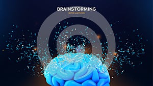 Futuristic Brainstorming Concept With Glowing Human Brain And Digital Data Flow Representing Artificial Intelligence And