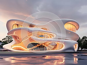 Futuristic Building Architecture at Dusk