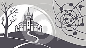 Futuristic Building with Atomic Structure, Science Innovation, vector design Generative AI