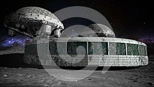 Futuristic building, base on the moon. space expedition. Realistic 3d animation.