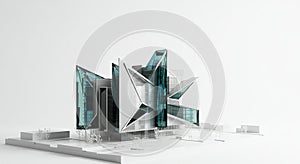 Futuristic building design featuring sharp, angular geometric shapes. The structu photo