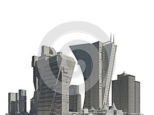 Futuristic buildings isolated on white background 3D Illustration