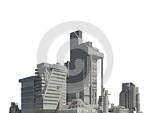 Futuristic buildings isolated on white background 3D Illustration