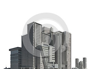 Futuristic buildings isolated on white background 3D Illustration