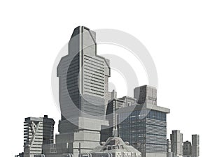 Futuristic buildings isolated on white background 3D Illustration