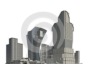 Futuristic buildings isolated on white background 3D Illustration