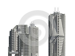 Futuristic buildings isolated on white background 3D Illustration