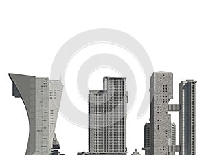 Futuristic buildings isolated on white background 3D Illustration