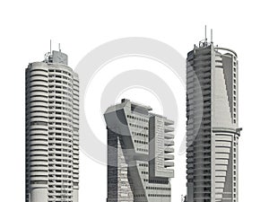 Futuristic buildings isolated on white background 3D Illustration