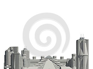 Futuristic buildings isolated on white background 3D Illustration