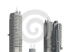 Futuristic buildings isolated on white background 3D Illustration