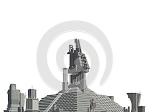 Futuristic buildings isolated on white background 3D Illustration