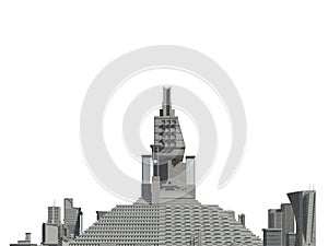 Futuristic buildings isolated on white background 3D Illustration