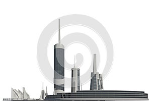 Futuristic Buildings Isolated on White Background 3D illustration