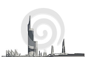 Futuristic Buildings Isolated on White Background 3D illustration