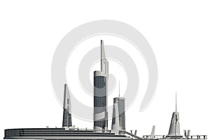 Futuristic Buildings Isolated on White Background 3D illustration