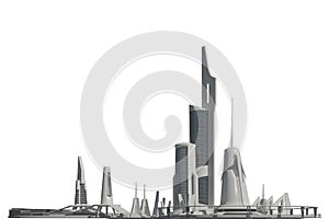 Futuristic Buildings Isolated on White Background 3D illustration