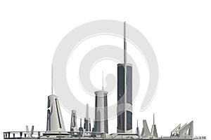 Futuristic Buildings Isolated on White Background 3D illustration