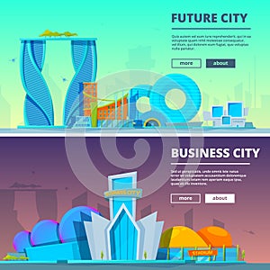 Futuristic buildings. Vector illustrations of buildings in cartoon style