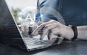 Futuristic business and coding software development on interface and synchronize network connection, IoT, innovative. Artificial