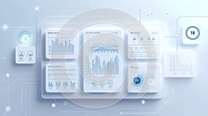 Futuristic Business Intelligence Dashboard Interface with Data Charts and Analytics Widgets