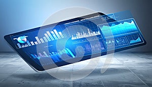 Futuristic Business Intelligence Dashboard on Tablet
