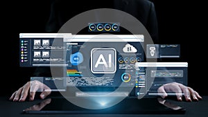 Futuristic Business Interface with AI Data Visualization and Analytics for Technology and Innovation in Digital