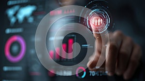 Futuristic business technology interface engaging with data analytics