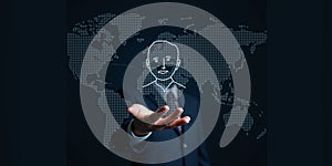 Futuristic Businessman Presenting AI Interface