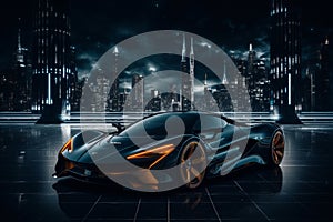 Futuristic car concepts with bold branding on bokeh backdrop for a striking automotive scene