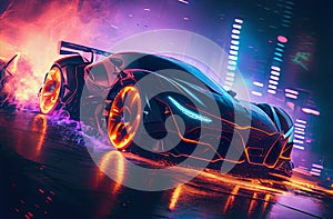 Futuristic car, cyberpabk style illustration, non existent design