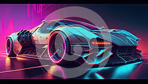 Futuristic car, cyberpabk style illustration, non existent design