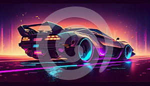 Futuristic car, cyberpabk style illustration, non existent design