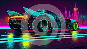 Futuristic car, cyberpabk style illustration, non existent design