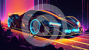 Futuristic car, cyberpabk style illustration, non existent design