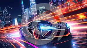 Futuristic car, cyberpabk style illustration, non existent design