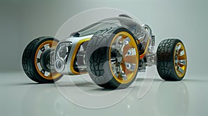 Futuristic Concept Car with Sleek Design and Yellow Accents photo