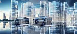 Futuristic car factory visuals blending with blurred bokeh effect and electric vehicle concepts