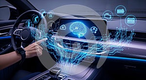 Futuristic Car Interior with AI and Technology Integration