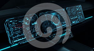 Futuristic Car Interior with Blue Digital Dashboard