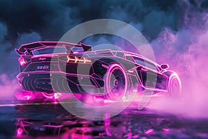 Futuristic car with neon lights.