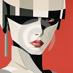 Futuristic Cartoon Illustration Of A Woman With A Patrick Nagel Inspired Style photo