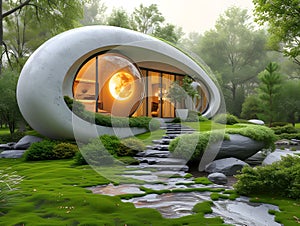 futuristic cave home among nature
