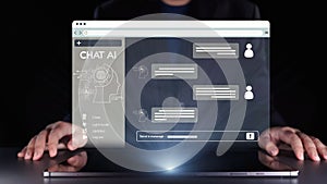 Futuristic Chat Interface on Laptop Screen Representing Artificial Intelligence Interaction with User through Messaging