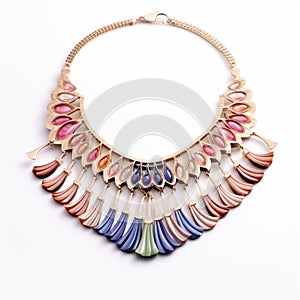 Futuristic Chromatic Waves Gold Necklace With Colorful Gemstones