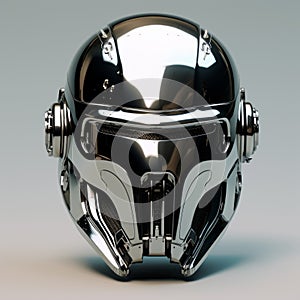 Futuristic Chrome Sci-fi Robot Head Helmet In 3d