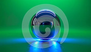 Futuristic Chrome Sphere with Blue Neon Glow
