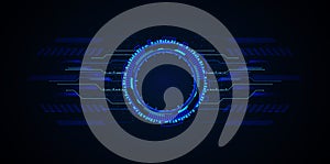 Futuristic circle design with digital frames and circuit elements