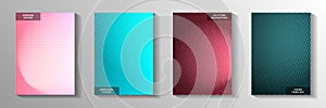 Futuristic circle faded screen tone cover page templates vector set. Digital banner perforated