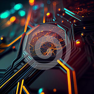 Futuristic circuit background created with Generative Ai